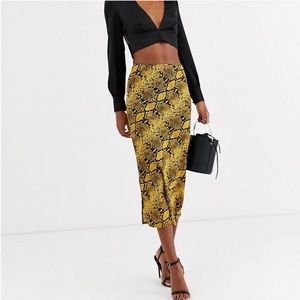 NWT AX Paris Aline Midi Skirt in Snake Y2K Yellow